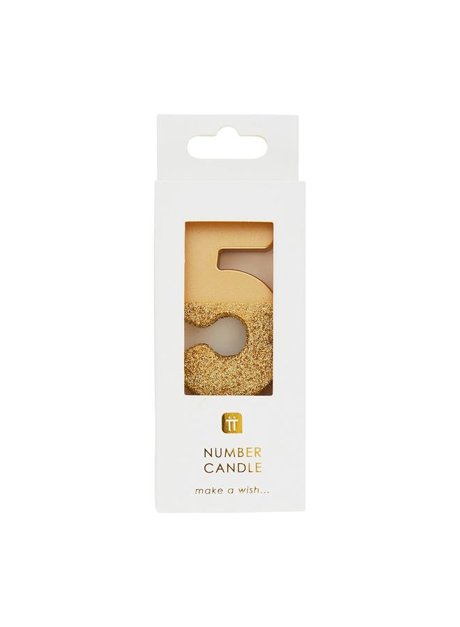 Talking Tables We Heart Birthdays Number 5 Glitter Candle, Gold - Image 2