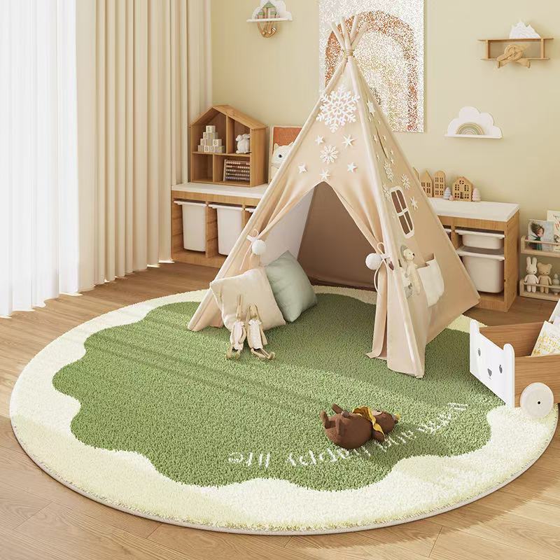 Cream Faux Cashmere Round Rug for Living Room Bedroom Entryway - Large Area Floor Mat