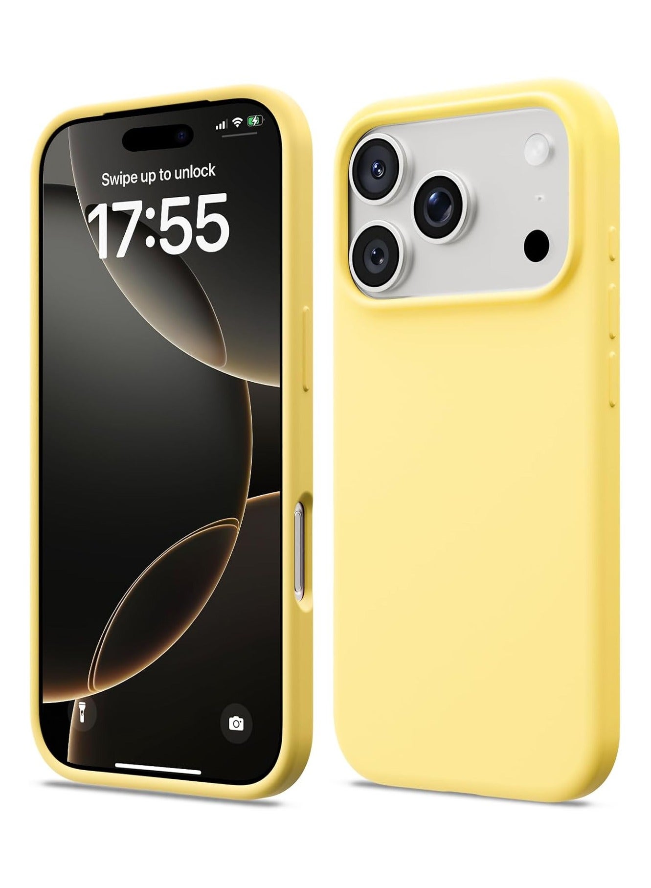 Silicone Case Compatible with iPhone 17 Pro Max, Slim Liquid Silicone Phone Case with 3-Layer Soft Rubber Shockproof Bumper with TPU Lining (Yellow)