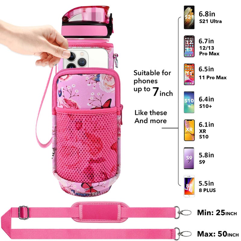 Newfad 32 oz Water Bottles with Straw & Strap, Motivational Water Bottles with Times to Drink, BPA Free Reusable Sports Water Bottle with Sleeve Carrier for Gym, Workout or Fitness (Butterfly in Love) - Image 3
