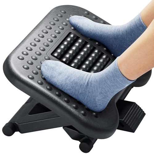 HUANUO Foot Rest for Under Desk at Work, Adjustable Footrest with Massage Texture and Roller, Ergonomic Foot Stool with 3 Height Position, 30 Degree Tilt Angle Adjustment for Home, Office - Image 1