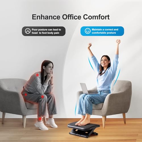 HUANUO Foot Rest for Under Desk at Work, Adjustable Footrest with Massage Texture and Roller, Ergonomic Foot Stool with 3 Height Position, 30 Degree Tilt Angle Adjustment for Home, Office - Image 2