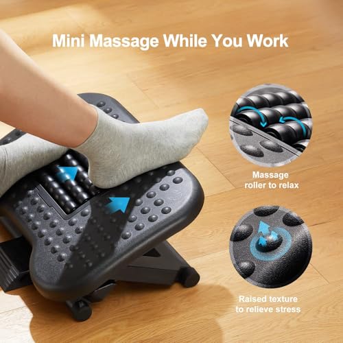 HUANUO Foot Rest for Under Desk at Work, Adjustable Footrest with Massage Texture and Roller, Ergonomic Foot Stool with 3 Height Position, 30 Degree Tilt Angle Adjustment for Home, Office - Image 3