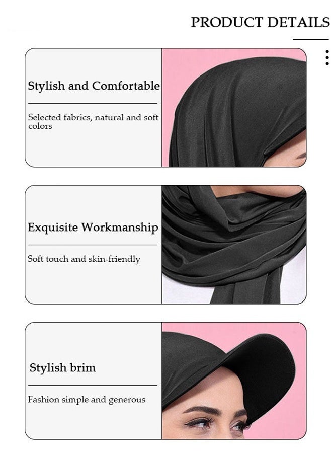 GIFT Hijab with Hat,Lightweight Hijab Headscarf for Women Adjustable Soft Long Under Scarf Baseball Caps with Undercap Islam Turban Wrap Muslim Fashion Solid Color Head Wraps - Image 4