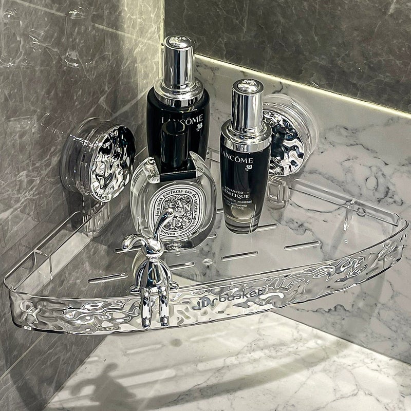 Bathroom suction cup triangle storage rack punch-free wall-mounted shelf bathroom toilet washstand corner storage rack(Triangle-transparent gray Silver + rabbit) - Image 2