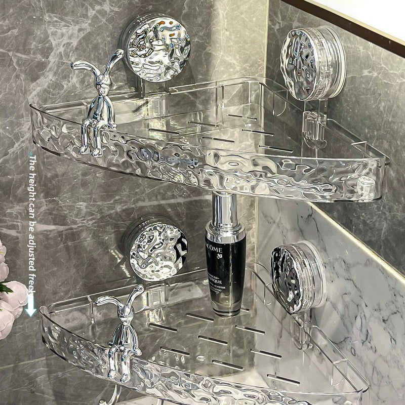 Bathroom suction cup triangle storage rack punch-free wall-mounted shelf bathroom toilet washstand corner storage rack(Triangle-transparent gray Silver + rabbit) - Image 3