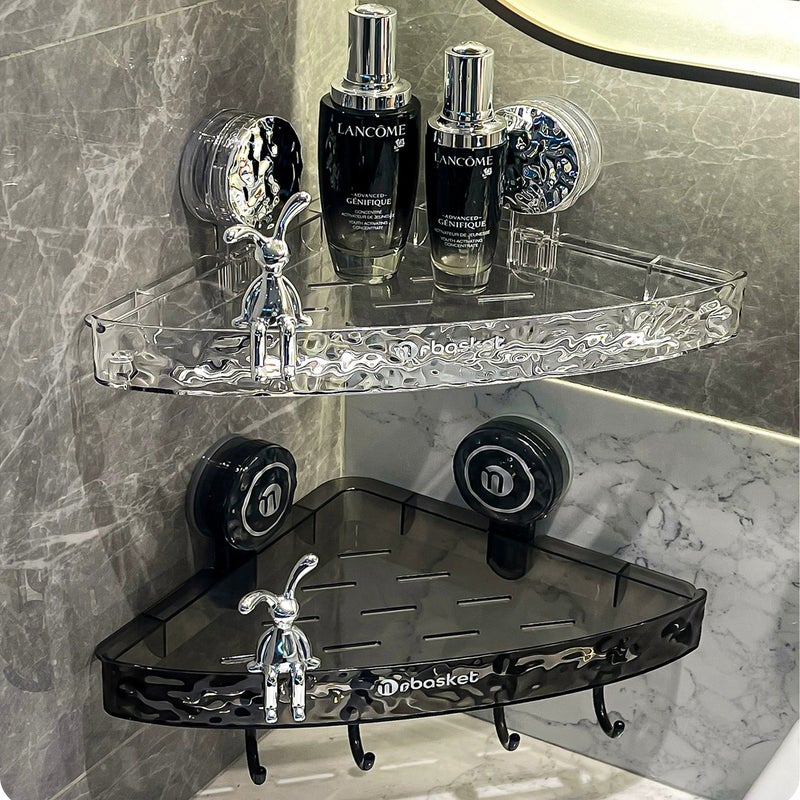Bathroom suction cup triangle storage rack punch-free wall-mounted shelf bathroom toilet washstand corner storage rack(Triangle-transparent gray Silver + rabbit) - Image 5