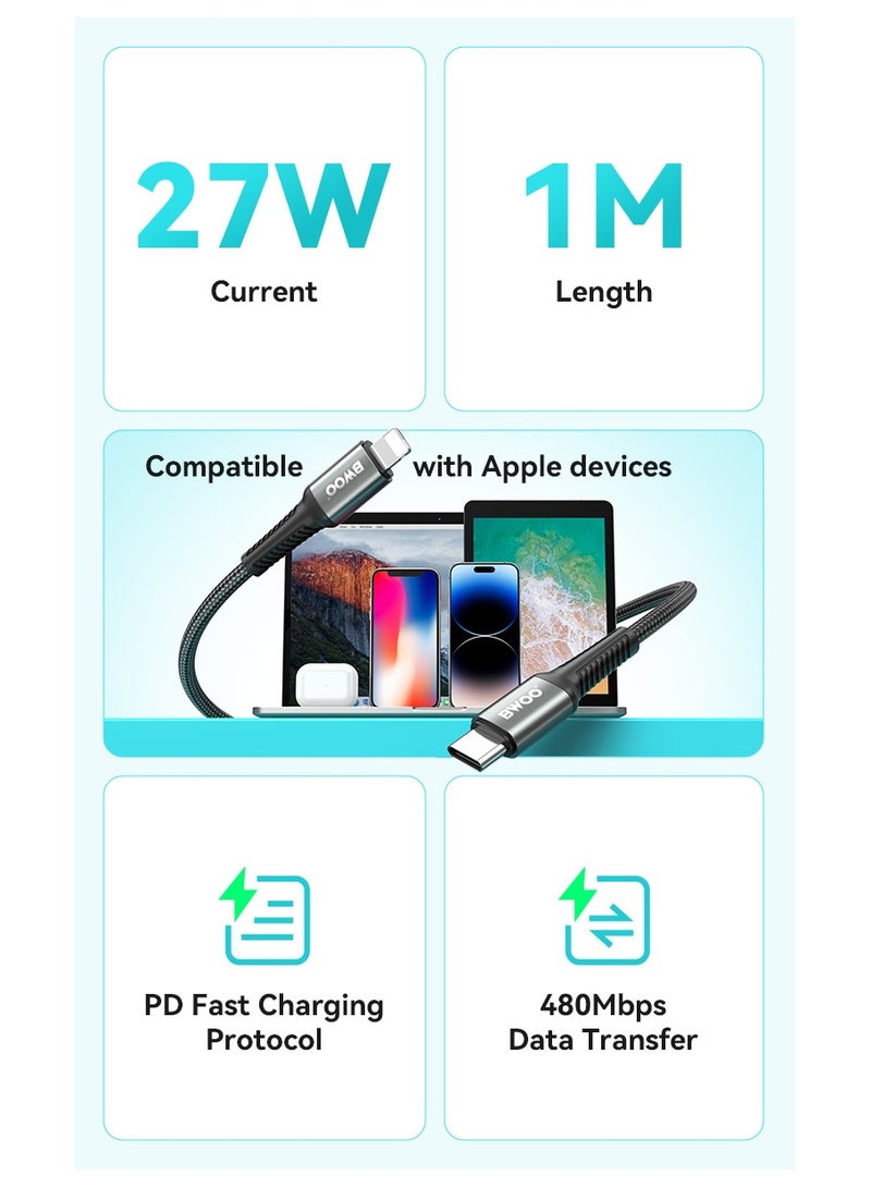 BWOO Type-C To Lightning Fast Charging Data Cable Black - Image 5