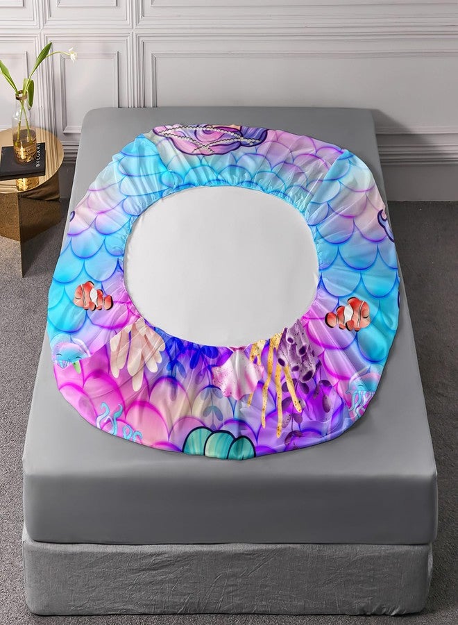 AILONEN Mermaid Fitted Sheet for Kids Girls Twin Size, Mermaid Princess Bedding Set,Ocean Theme Bed Sheet Set,Purple Blue Watercolor Fish Scale BedSheets Set,1 Fitted Sheet 2 Pillowcases,3 PCS - Image 5