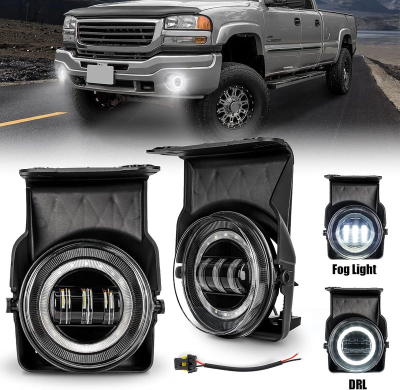 CAFOPAR LED Fog Lights with Halo Angel Eyes DRL for 2003-2006 GMC Sierra 1500 2500 3500 - Image 1
