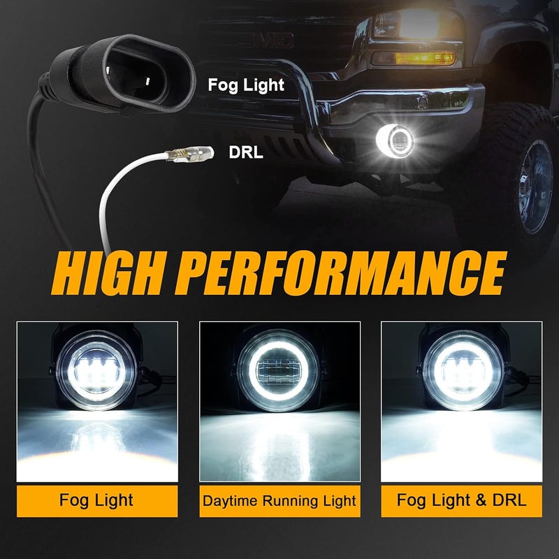 CAFOPAR LED Fog Lights with Halo Angel Eyes DRL for 2003-2006 GMC Sierra 1500 2500 3500 - Image 2