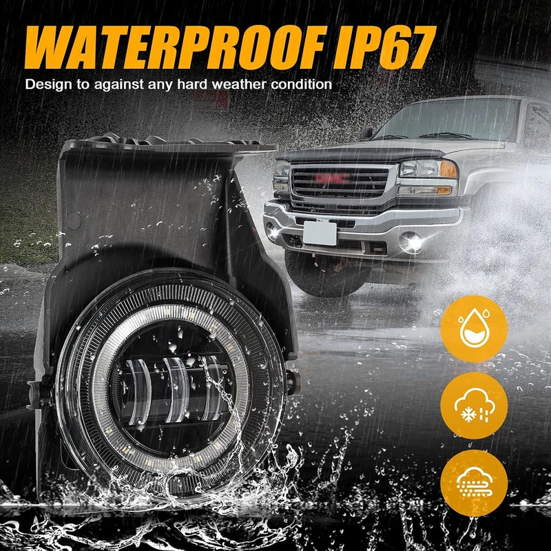 CAFOPAR LED Fog Lights with Halo Angel Eyes DRL for 2003-2006 GMC Sierra 1500 2500 3500 - Image 5