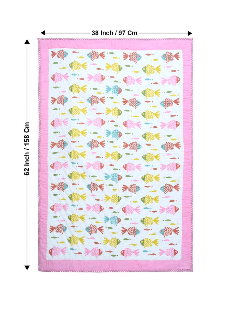 Shamrithi 100% Cotton Muslin Reversible Quilt I Kids Single Reversible Comforter I AC Blanket I Quilts I Duvet for All Seasons (Fish)  - Image 5