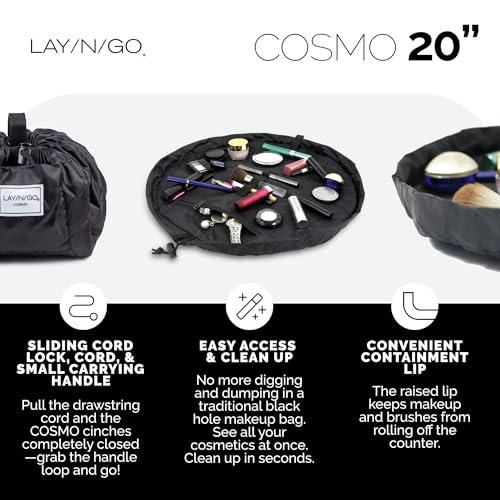 Lay-n-Go Cosmo Drawstring Cosmetic & Makeup Bag Organizer - Portable Drawstring Makeup Bag w/Zipper Pocket & More - Durable, Machine Washable Toiletry Bag for Travel (20", Grit Grace Gratitude) - Image 3