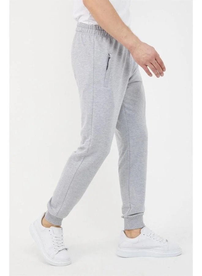 Mmetalic Gray Men’s Sweatpants with Ribbed Ankles and Zippered Pocket Details