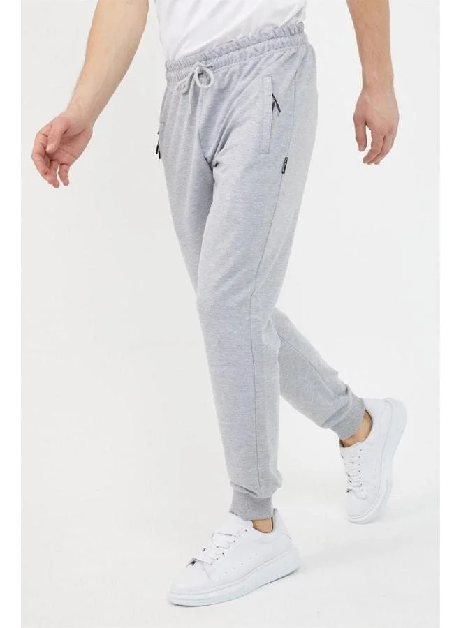 Mmetalic Gray Men’s Sweatpants with Ribbed Ankles and Zippered Pocket Details
