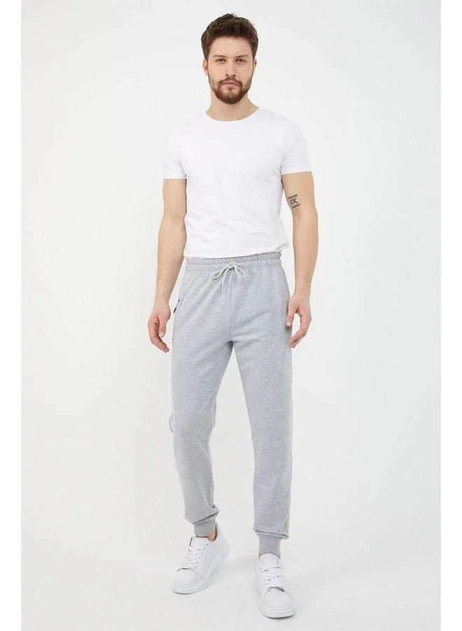 Mmetalic  Gray Men’s Sweatpants with Ribbed Ankles and Zippered Pocket Details for Men | Best Price UAE