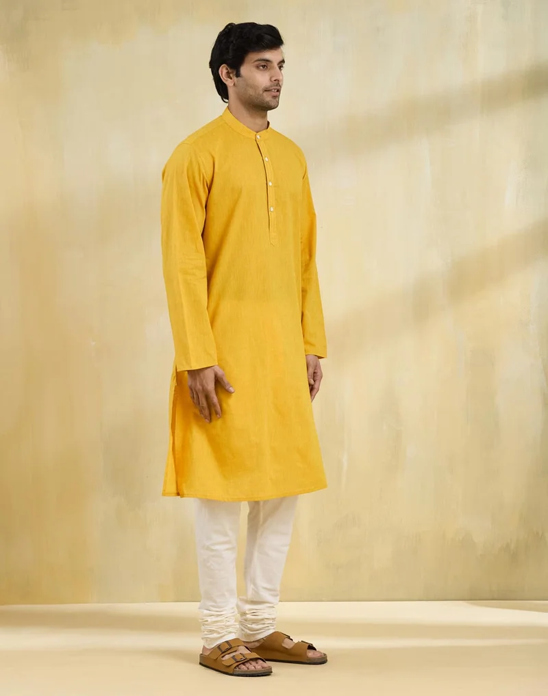 Fabindia Yellow Cotton Long Kurta