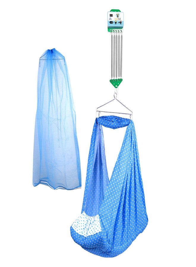 beetot Cotton Automatic Cradle for New Born Baby, Automatic Thottil, Joli, Uyyala and Jhula with Automatic Spring and Removable Cradle and Mosquito Net (Dark Blue) - Image 1