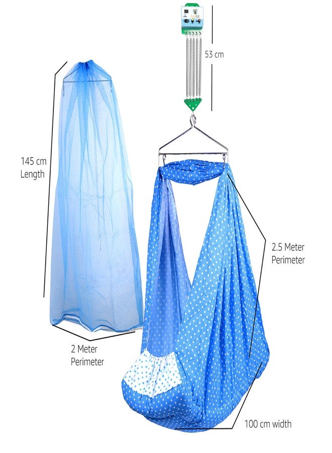 beetot Cotton Automatic Cradle for New Born Baby, Automatic Thottil, Joli, Uyyala and Jhula with Automatic Spring and Removable Cradle and Mosquito Net (Dark Blue) - Image 2