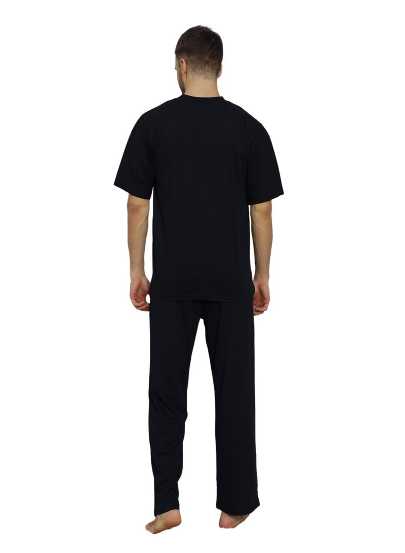 Lindros Turkish Cotton T-Shirt and Pants Pyjama Set Homewear Loungewear Black/Grey - Image 2