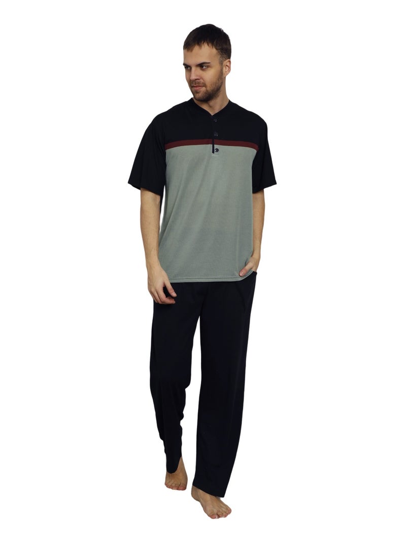 Lindros Turkish Cotton T-Shirt and Pants Pyjama Set Homewear Loungewear Black/Grey - Image 1