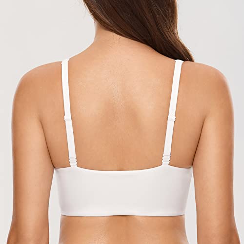 DOBREVA Women's Push Up Bra Wireless Padded No Underwire Back Smoothing Bralettes Sports Bras White 32D - Image 2