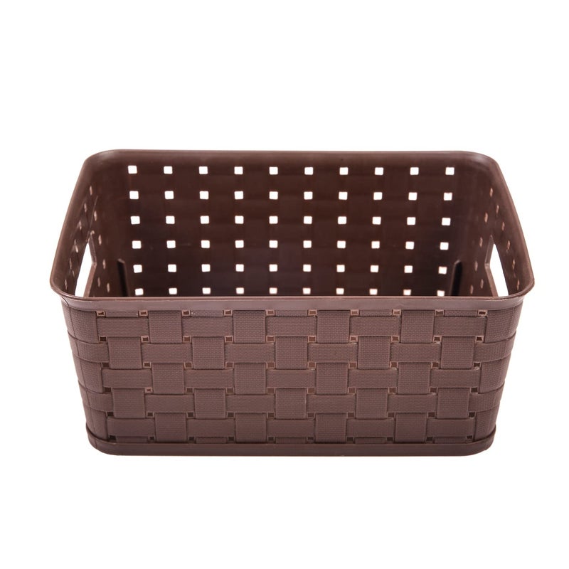 Kuber Industries Kuber Industries BPA Free Attractive Design Multipurpose Small Trendy Storage Basket With Lid|Material-Plastic|Color-Brown,Grey|Pack of 2 - Image 2