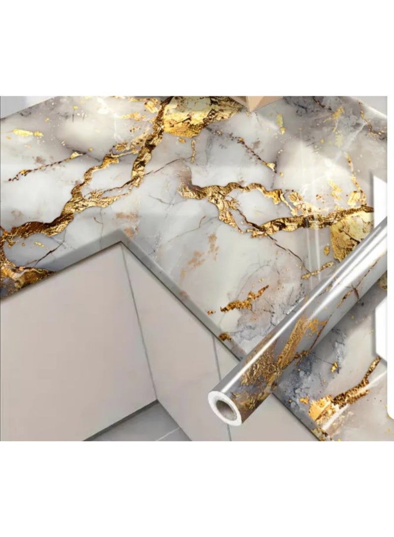 Marble Pattern Wall Stickers - Easy to apply  Waterproof And Oil-Proof Kitchen Stickers - for Kitchen Cabinets, Walls, Tables - Bathroom Sink Decorations, Golden colour Home Decor - Image 2