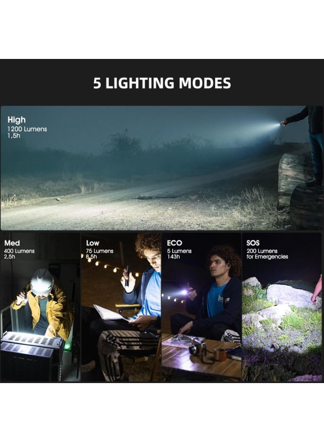 WUBEN L50 Torches LED Rechargeable Flashlight,1200 Lumens Tactical Flashlight Rechargeable Torch Light 5 Modes Super Bright Flashlight for Searching, Camping, Emergency, Tool Gifts for Men 2Pcs Packs - Image 4