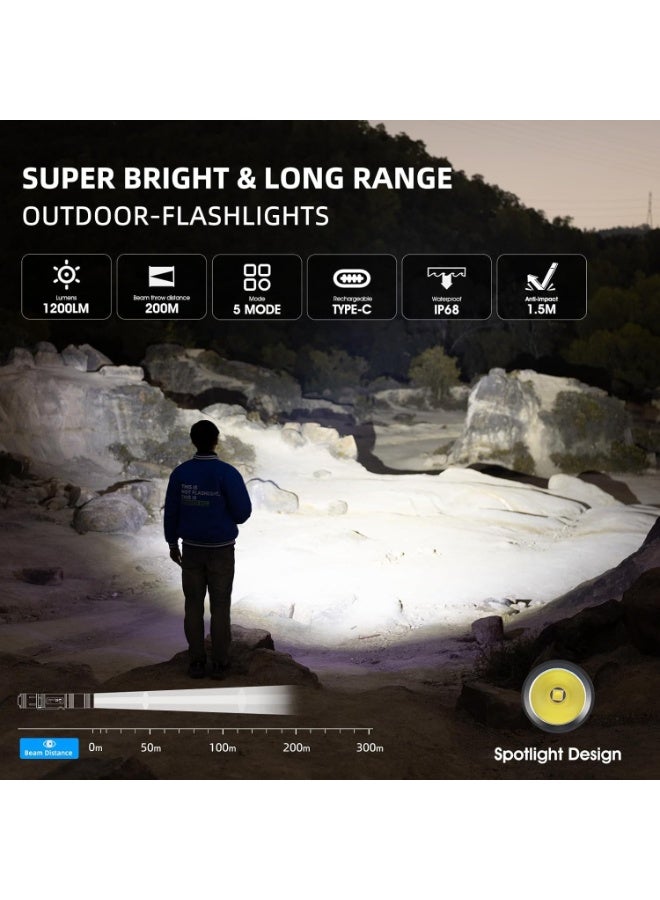 WUBEN L50 Torches LED Rechargeable Flashlight,1200 Lumens Tactical Flashlight Rechargeable Torch Light 5 Modes Super Bright Flashlight for Searching, Camping, Emergency, Tool Gifts for Men 2Pcs Packs - Image 3