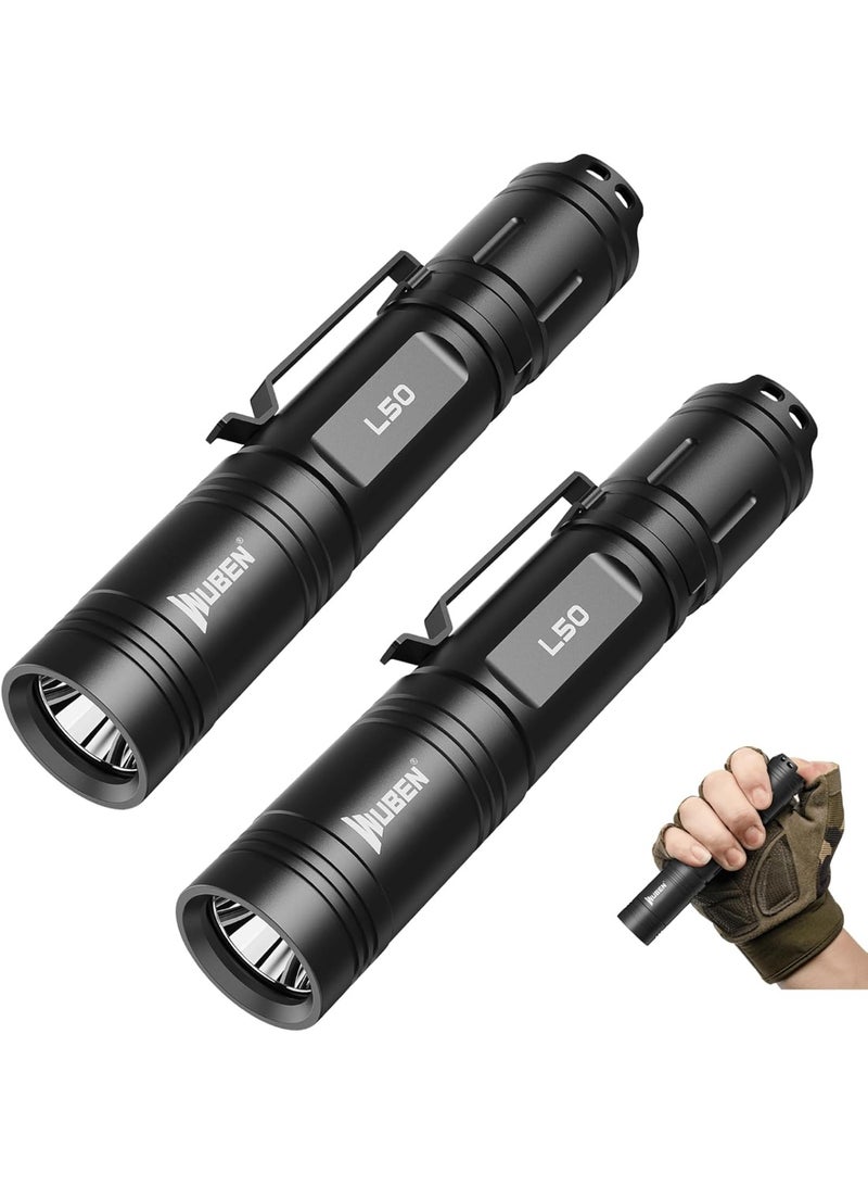 WUBEN L50 Torches LED Rechargeable Flashlight,1200 Lumens Tactical Flashlight Rechargeable Torch Light 5 Modes Super Bright Flashlight for Searching, Camping, Emergency, Tool Gifts for Men 2Pcs Packs - Image 1