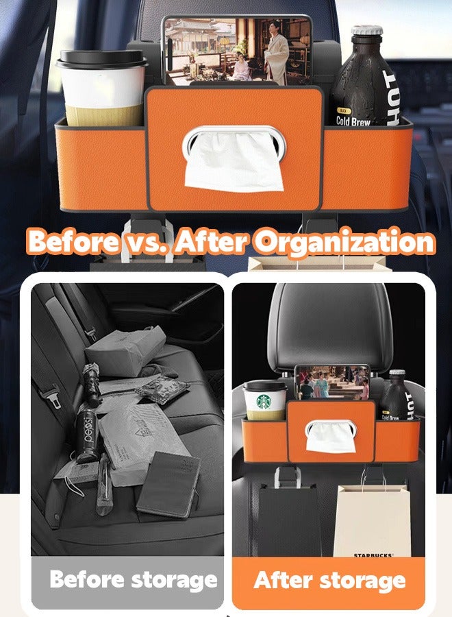 Generic Car Organizers A leather car seat back storage bag with foldable table support, and a multi-pocket hanging storage bag for car seat backs  - Image 2