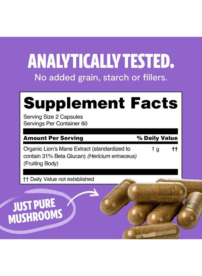FreshCap Mushrooms Freshcap Lion Mane Mushroom Supplement Natural Nootropic For Brain Health Cognition And Mood Two Month Supply (120 Capsules) Organic And Dual Extracted 1000 Mg - Image 5