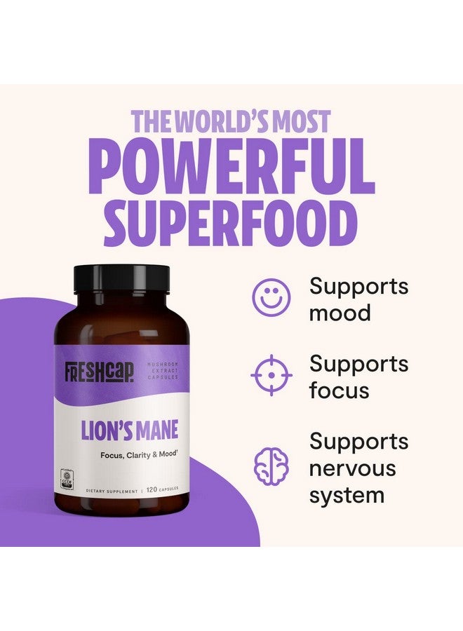 FreshCap Mushrooms Freshcap Lion Mane Mushroom Supplement Natural Nootropic For Brain Health Cognition And Mood Two Month Supply (120 Capsules) Organic And Dual Extracted 1000 Mg - Image 3