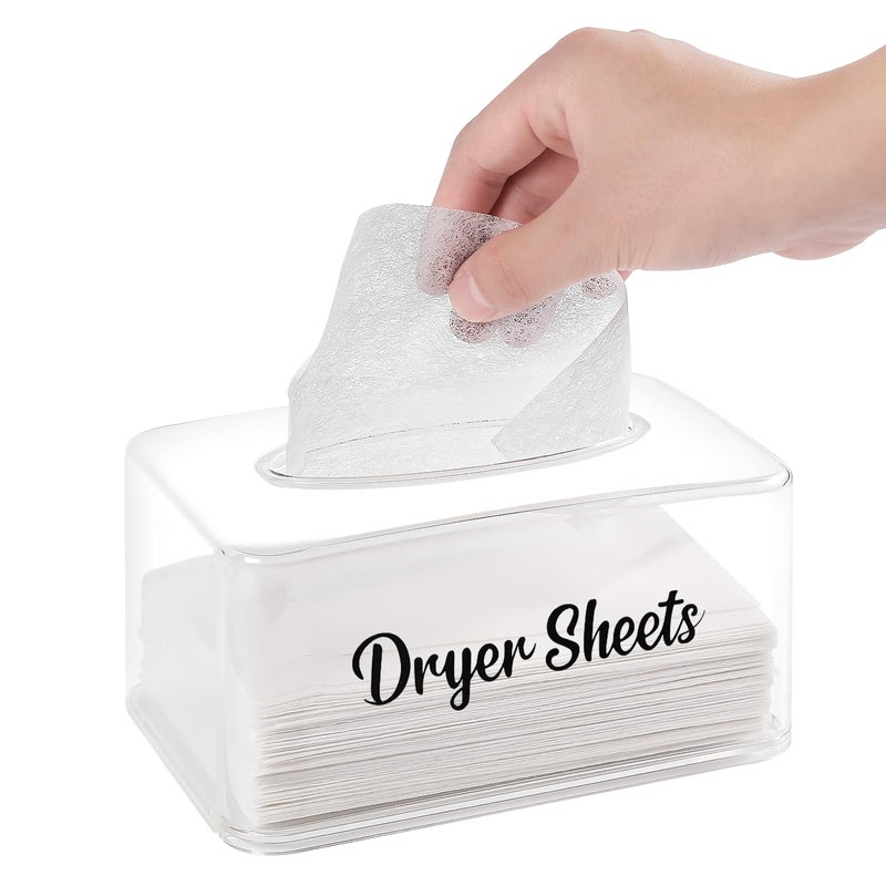 VOTLEVT Dryer Sheet Holder, Clear Dryer Sheet Container, Dryer Sheet Dispenser Box for Laundry Room, Plastic Rectangular Tissue Box Holder Organization - Image 1