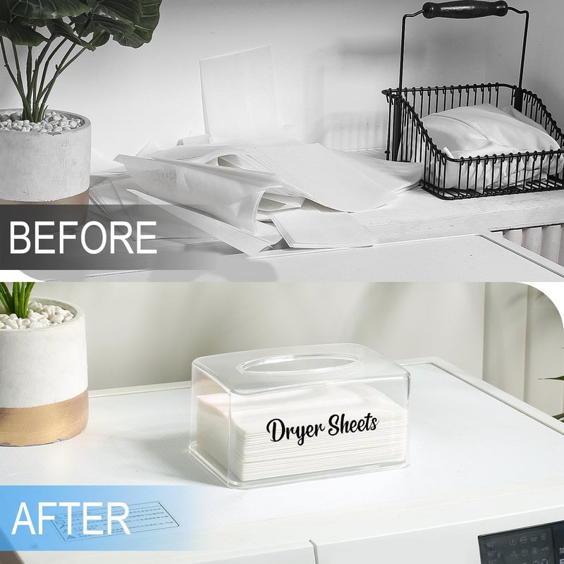 VOTLEVT Dryer Sheet Holder, Clear Dryer Sheet Container, Dryer Sheet Dispenser Box for Laundry Room, Plastic Rectangular Tissue Box Holder Organization - Image 3