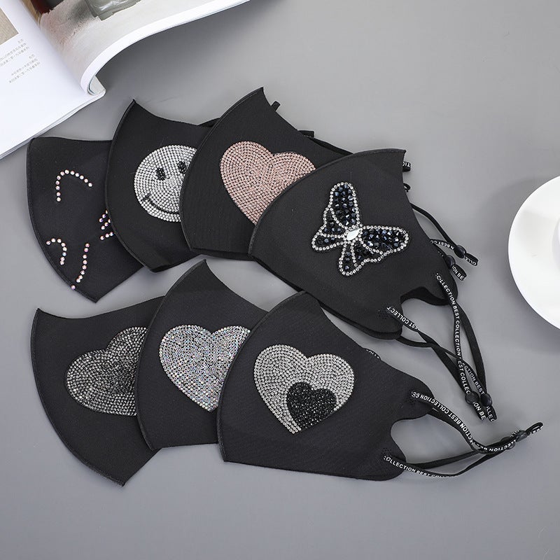Flash Diamond Love Smiling Face Heart Butterfly Pattern Sunscreen Dust-Proof Ice Silk Mask - Image 2