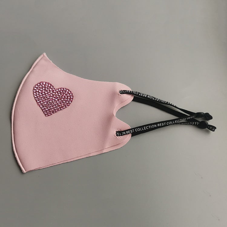 Flash Diamond Love Smiling Face Heart Butterfly Pattern Sunscreen Dust-Proof Ice Silk Mask - Image 1