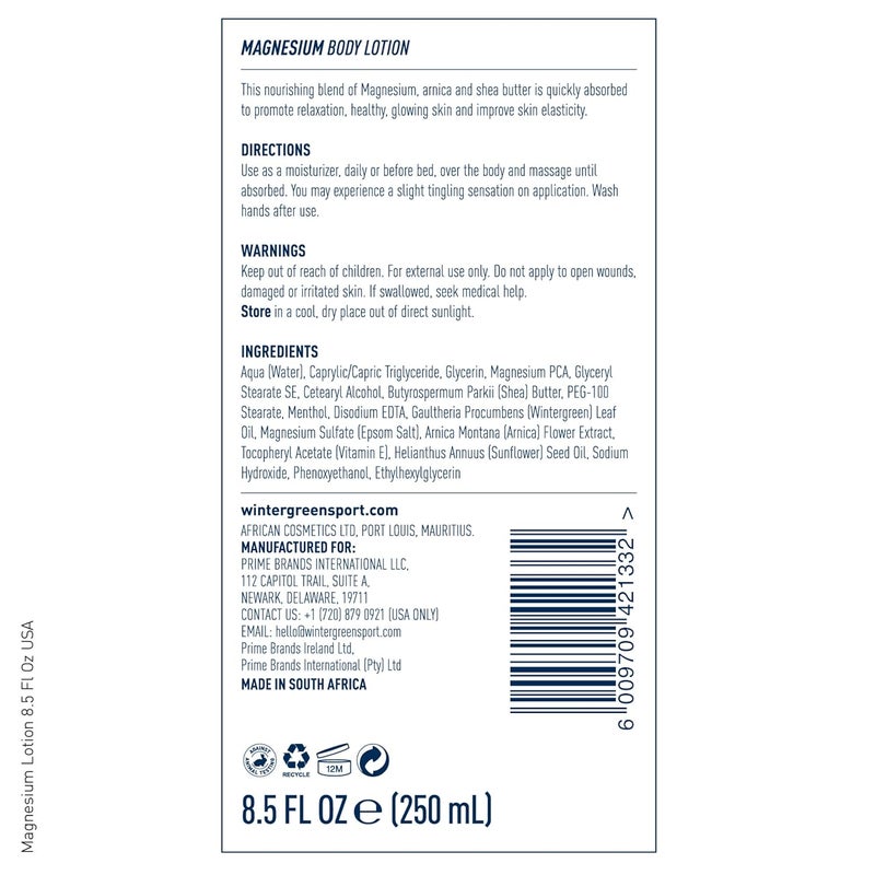 Wintergreen Magnesium Body Lotion 85oz Arnica Menthol for Muscle Recovery Soothing and Hydrating Formula for Sore Muscles FastAbsorbing Relief - Image 2