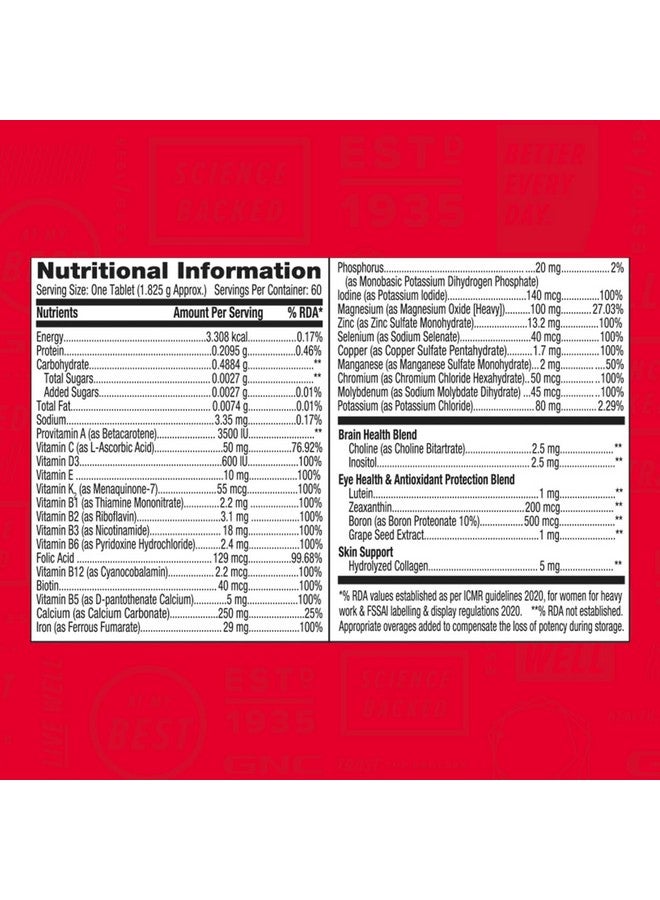 GNC Women's One Daily Multivitamin - 32 Premium Ingredients with Vitamin C, Biotin, Collagen & Antioxidants | Boosts Immunity & Energy | Improves Skin, Hair, Nails & Eye Health | 60 Tablets - Image 4