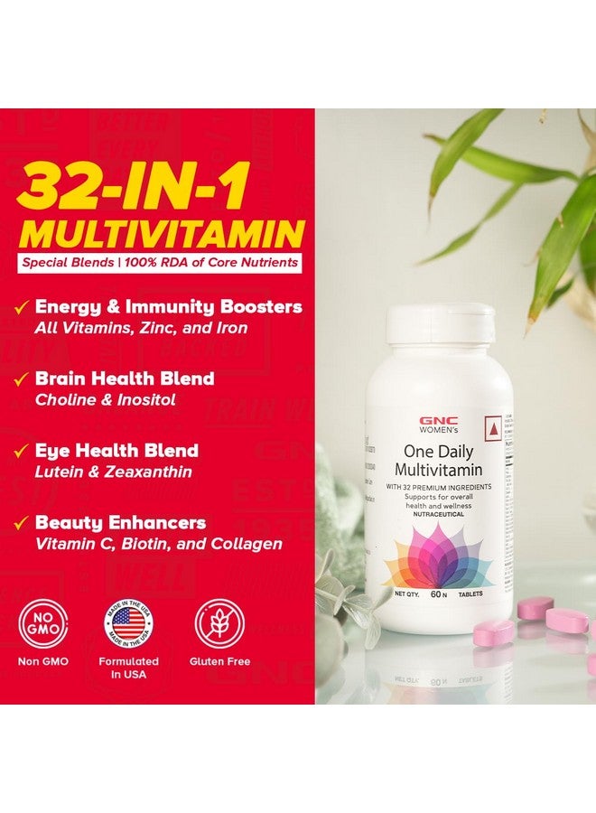 GNC Women's One Daily Multivitamin - 32 Premium Ingredients with Vitamin C, Biotin, Collagen & Antioxidants | Boosts Immunity & Energy | Improves Skin, Hair, Nails & Eye Health | 60 Tablets - Image 2