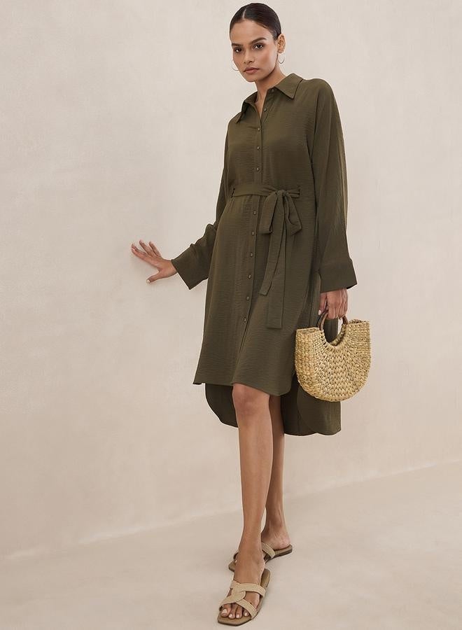 Femmella Femmella Solid Button Down Shirt Midi Dress with Tie-Up Belt - Image 5