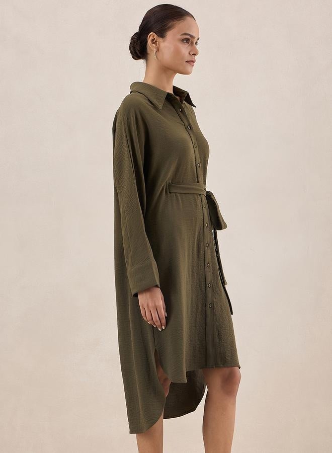 Femmella Femmella Solid Button Down Shirt Midi Dress with Tie-Up Belt - Image 2