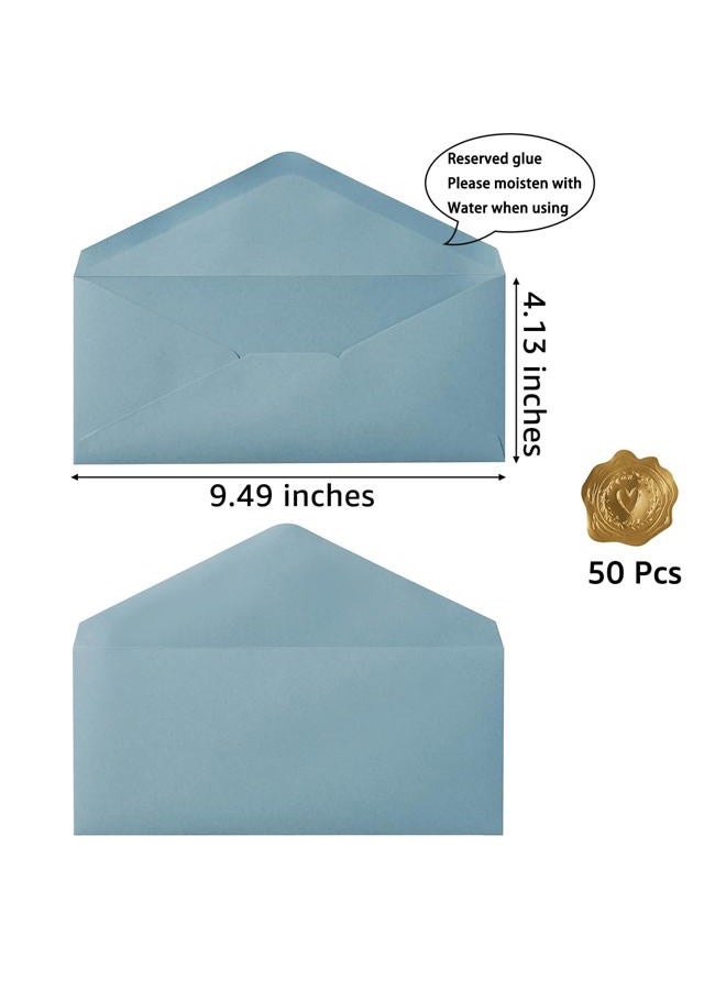 Toperd 50 Count #10 Business Envelope with Gold Stickers for Office, Business, Letter Mailing, 4.13 x 9.49 Inches (Dusty Blue) - Image 2