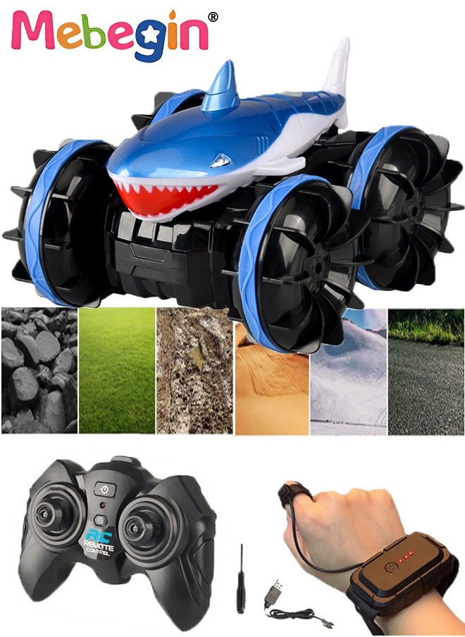 MEBEGIN - Amphibious Remote Control Car with Shark Shape, 2.4 GHz Double Side Radio Control Drift Race Car, Gesture Sensing RC Stunt Car, Suitable for Various Roads, Ideal Gift for Kids Aged 6+ - Image 1