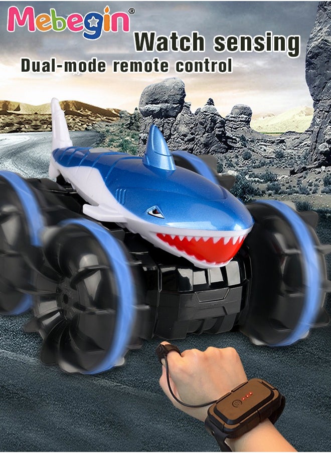MEBEGIN - Amphibious Remote Control Car with Shark Shape, 2.4 GHz Double Side Radio Control Drift Race Car, Gesture Sensing RC Stunt Car, Suitable for Various Roads, Ideal Gift for Kids Aged 6+ - Image 1