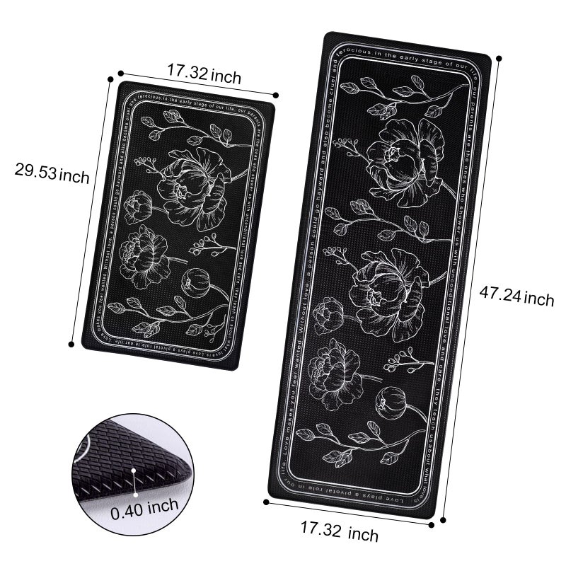 ROTTOGOON Kitchen Floor Mat Set of 2, Cushioned Anti Fatigue Kitchen Mat 17.3"x47"+17.3"x29", Non-Slip Waterproof Kitchen Rug, Premium PVC Comfort Kitchen Mats and Rugs for Office, Home, Laundry - Image 2