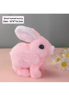 Generic Simulation Electric Plush Rabbit Toy Can Walk Can Call Can Move Ears Small White Rabbit Pet Toy Rabbit Doll-Color:Short-haired Bunny (pink) Nude Outfit  - Image 1