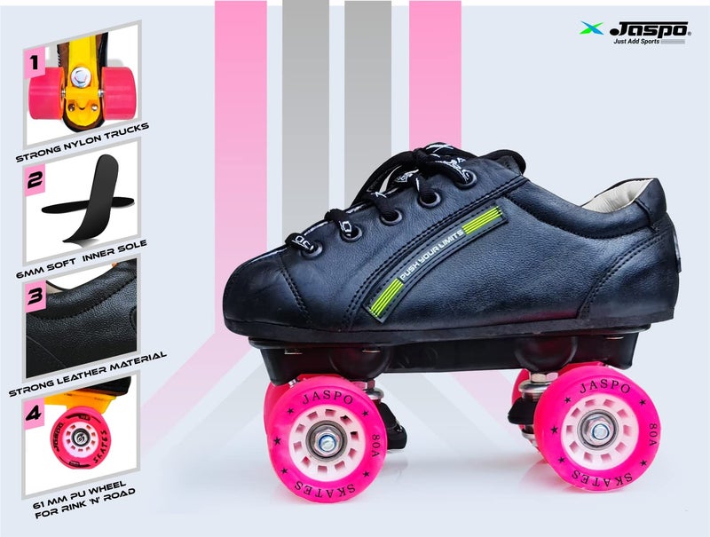 jaspo Unisex Sprint Pro 10 Quad Outdoor Wheel Roller Skates - Junior Size 11 Uk, Pink - Pu Wheels For Beginner & Intermediate Practice - Image 3